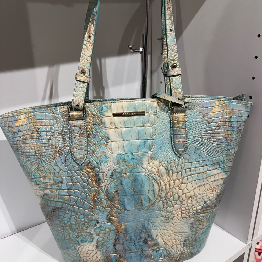 Brahmin Bowie Turquoise and Gold Embossed Tote